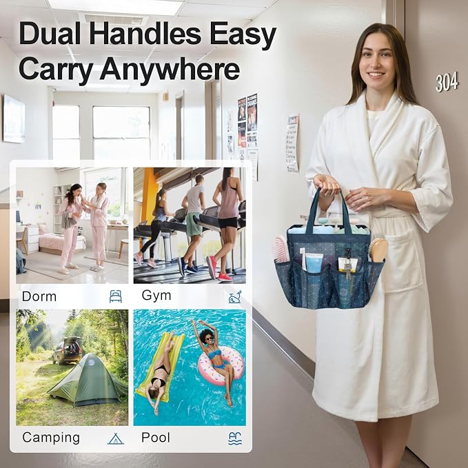 F-color Mesh Shower Caddy Portable, Upgrade Deeper 7 Pockets Shower Bag Basket - Image 6