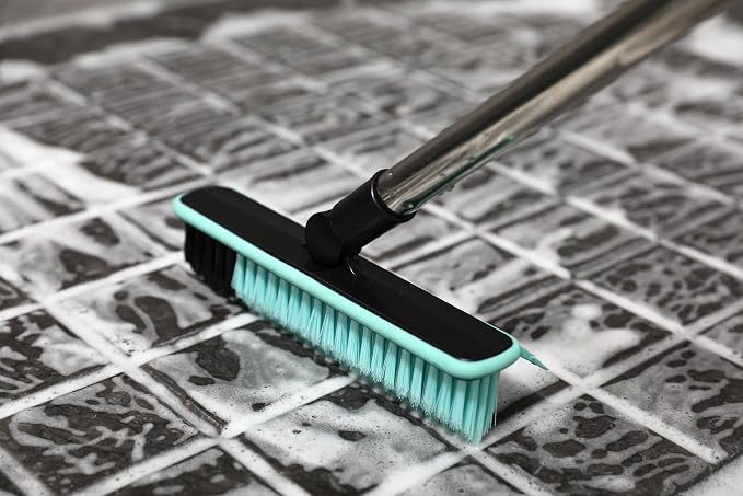 Grout Cleaner Brush with Long Handle, V-Shaped Floor Scrub Brush Swivel Grout - Image 2