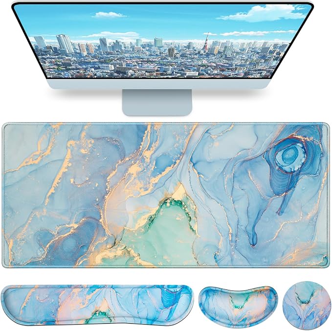 Desk Mat Blue, Large Gaming Mouse Pad by QOMOLAMA