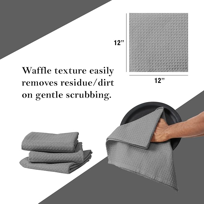 Grey Waffle Dishcloths, 12x12 Inch, 100% Cotton, and Quick Drying - Image 5
