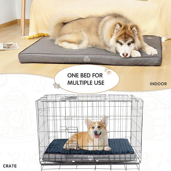 VANKEAN Dog Bed Soft Crate Pad Mat Reversible Warm& Cool, Washable Comfy Kennel Pad with Orthopedic Egg-Crate Foam for Small Medium Large Dogs, Water-Resistant Pet Bed, Grey-XX-Large