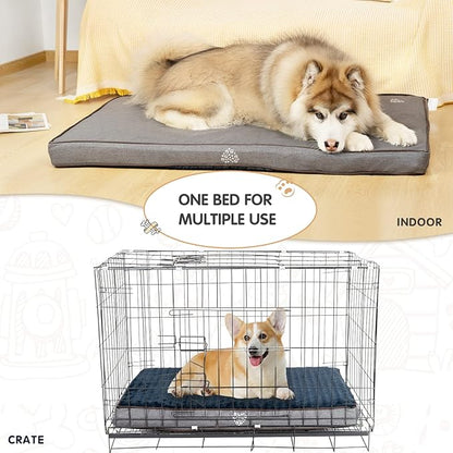 VANKEAN Dog Bed Soft Crate Pad Mat Reversible Warm& Cool, Washable Comfy Kennel Pad with Orthopedic Egg-Crate Foam for Small Medium Large Dogs, Water-Resistant Pet Bed, Grey-XX-Large