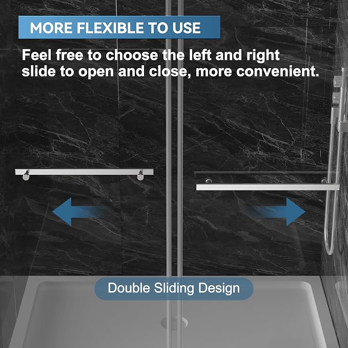56"-60" W x 75" H Frameless Shower Door, Double Sliding Shower Door, 5/16" - Image 6