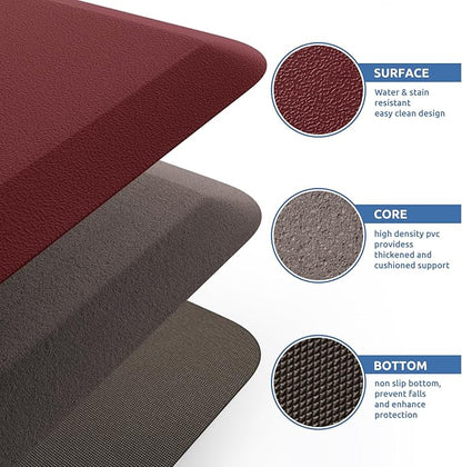 KitchenClouds Kitchen Mat Cushioned Anti Fatigue Kitchen Rug 17.3"x39" Waterproof Non Slip Kitchen Rugs and Mats Standing Desk Mat Comfort Floor Mats for Kitchen House Sink Office (Red)