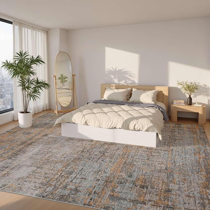 9x12 Area Rug for Living Room, Extra Large Washable Rug, Soft Taupe Abstract - Image 3