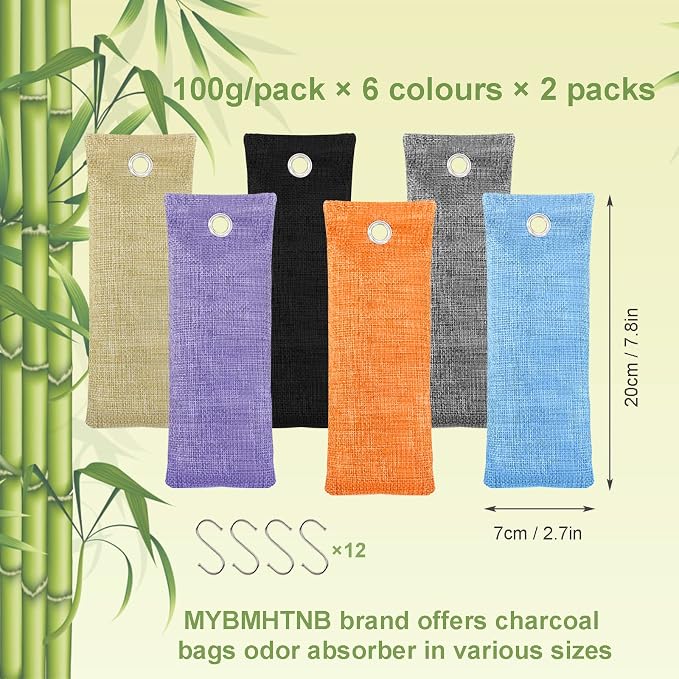 Charcoal Air Purifying Bags 12 Pack×100g Bamboo Charcoal Bags Odor Absorber - Image 3