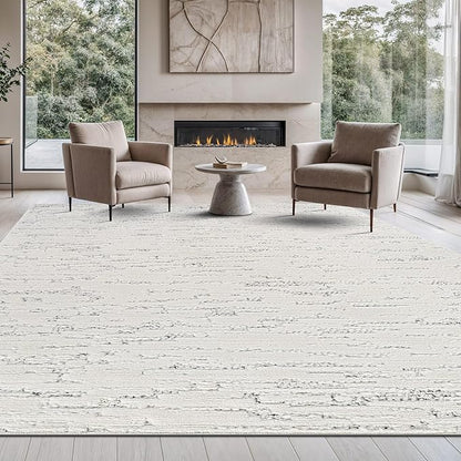 Beverly Rug Micro Loop Area Rug White/Gray 5x7 Abstract Modern Luxury Brushstroke Durable Soft Indoor Rugs for Living Dining Room Office Stain Resistant Non Shedding Casual Indoor Carpet 5 x 7