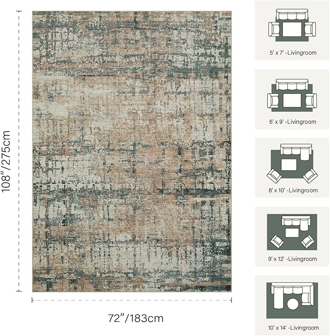 6x9 Washable Area Rug for Living Room, Modern Abstract Large Boho Rugs for - Image 2