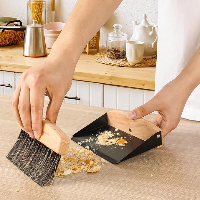 Small Dust Pan and Brush Set, Mini Hand Broom and Dustpan Set, Wooden Crumb - Image 4