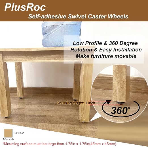 PlusRoc 12 Pack Self Adhesive Caster Wheels 1 Inch - Image 3