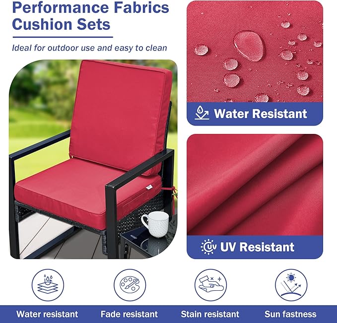 Outdoor Chair Cushions, Christmas Red Patio Chair Cushions 24x24x4 Inch, Waterproof Outdoor Cushions with Removable Cover for Sofa, Fade Resistant Patio Cushions for Outdoor Furniture