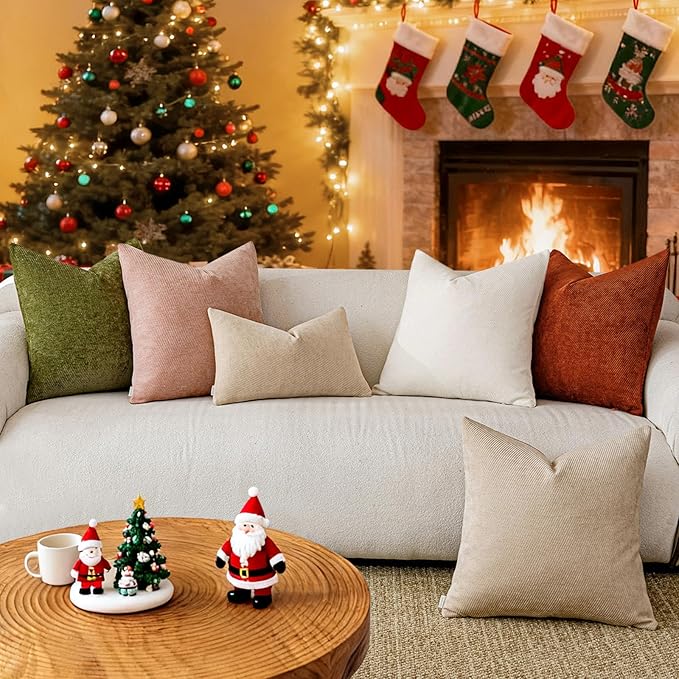 a moment Pack of 2 Decorative Christmas Chenille Throw Pillow Covers with Twill Cushion Covers for Sofa Living Room Couch Bed 20x20 Inch Moss Green