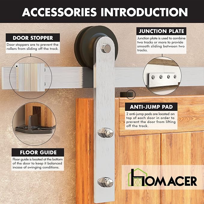 Homacer Brushed Nickel Non-Bypass Sliding Barn Door Hardware Kit, - Image 7