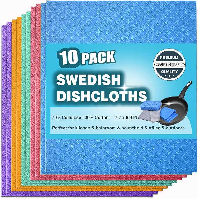 10 Packs Swedish Dishcloths for Kitchen, Reusable Paper Towels Compostable by JECOLE
