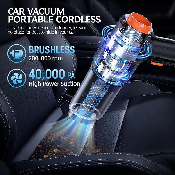 Car Vacuum Portable Cordless, 000Pa High Power Dust Buster, 6-in-1 Handheld - Image 2