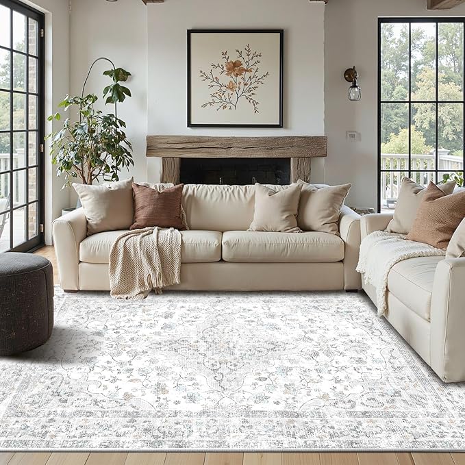 4x6 Area Rugs for Living Room, Small Washable Grey Rugs, Entryway Non Slip Rug by OHWPEAT