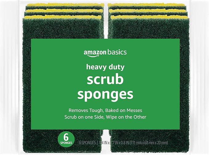 Amazon Basics Heavy Duty Scrub Sponges, Dual-Sided Design, Packaging may vary by AmazonBasics