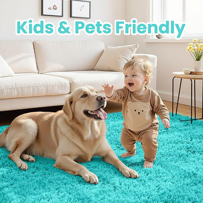 5x7 Area Rugs for Living Room Rug: Soft Fluffy Shag Teal Blue Rugs for Bedroom, Non-Slip Large Fuzzy Plush Rug Indoor Floor Carpet for Nursery Kids Boys Girls Room, Dorms, Playroom, Modern Home Decor