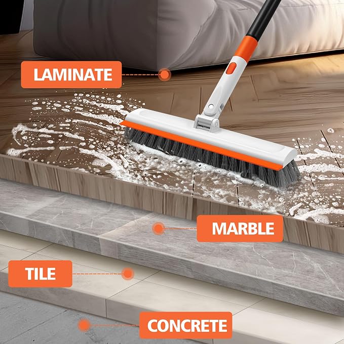 NEWE Floor Scrub Brush with Long Handle, 2 in 1 Stiff Bristles Scrubber Mop - Image 5