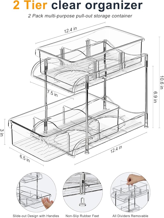 Under Sink Organizer, Bathroom Organizers and Storage, 2 Tier Multi-Use Pull - Image 2
