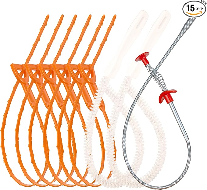 Drain Hair Remover, Drain Snake Clog Remover ＆ Cleaning Brushes Tool Set by KeyFar