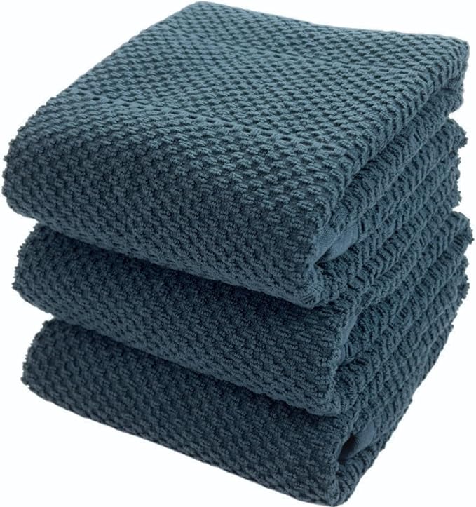 Serafina Home Teal Dark Blue Kitchen Dish Hand Towels 100% Cotton Cloth Soft by SerafinaHome