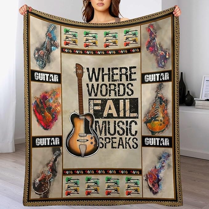 Guitar Blanket Guitar Gifts for Boys Men Music Throw Blanket for Kids Adults Soft Warm Cozy Fleece Blanket for Couch Sofa Bed 40"x50"