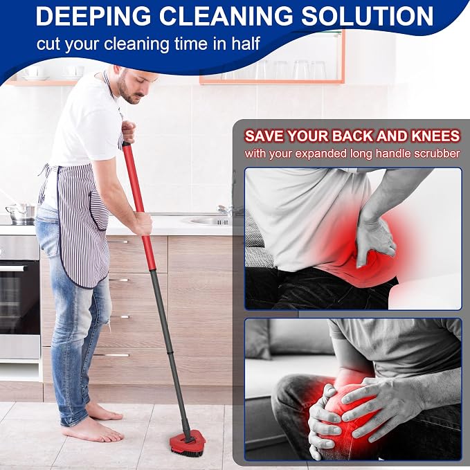 Scrub Brush with Mop Base for 2-Tank Spin Mop Systems, Triangle Floor Scrubber - Image 6