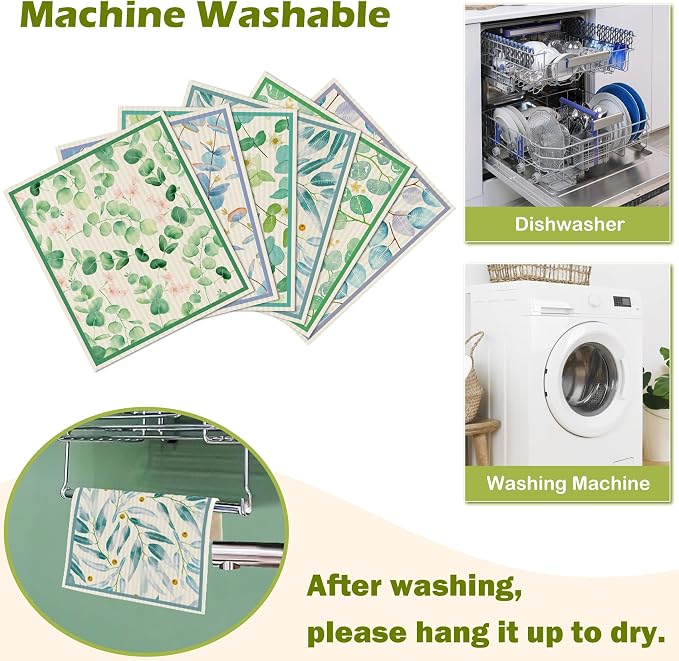 6 Packs Swedish Paper Cloths for Kitchen, Reusable Paper Towels Washable Dish - Image 5