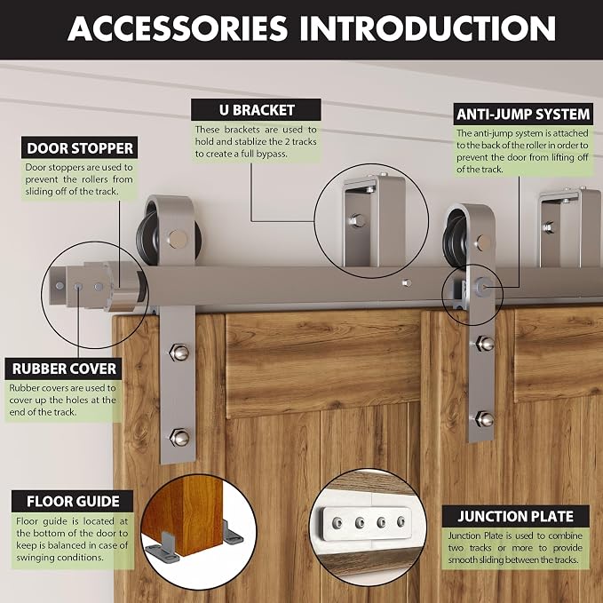 Homacer Brushed Nickel Double Track U-Shape Bypass Sliding Barn Door Hardware - Image 4