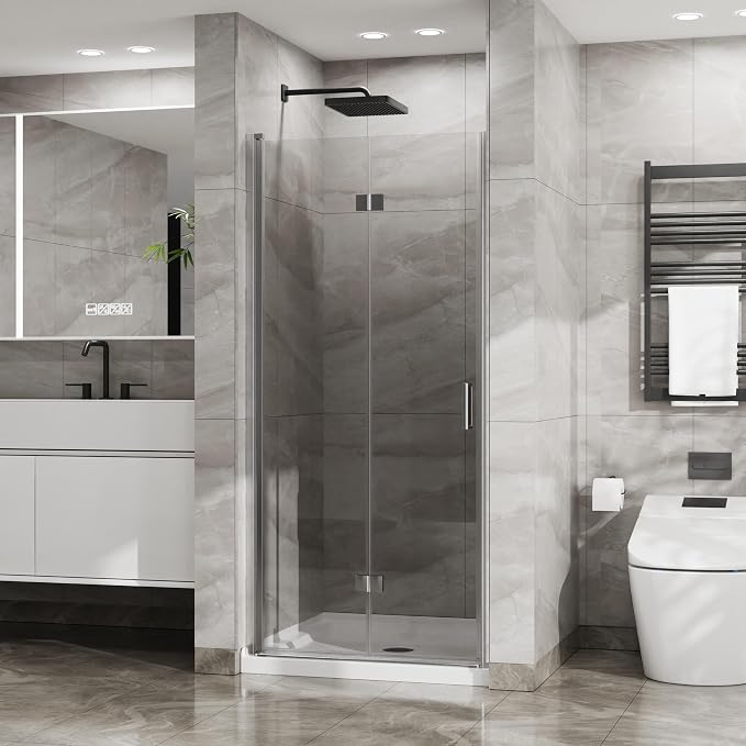 Frameless Bi-Fold Shower Door 34" W x 72" H, 1/4" Clear Tempered Glass - Image 9