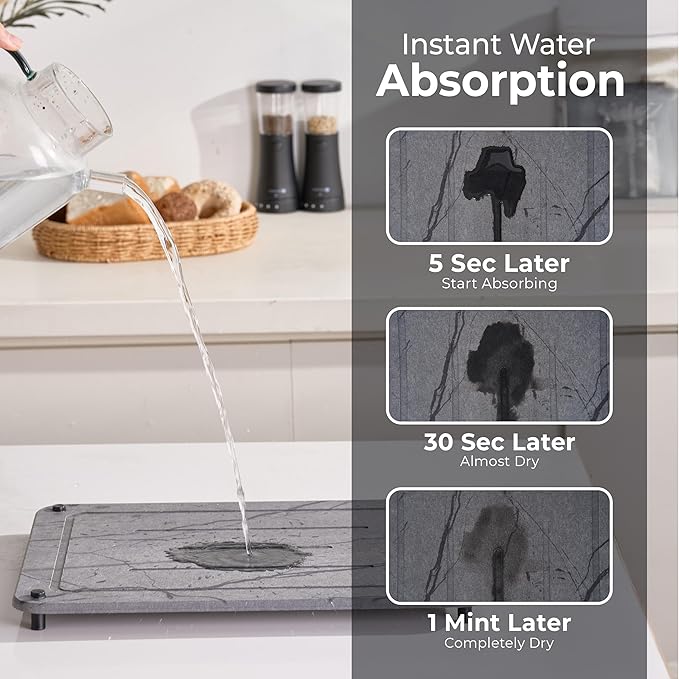 Stone Drying Mat for Kitchen Counter + Sink Caddy | 15.7"x11.8" Diatomaceous - Image 3