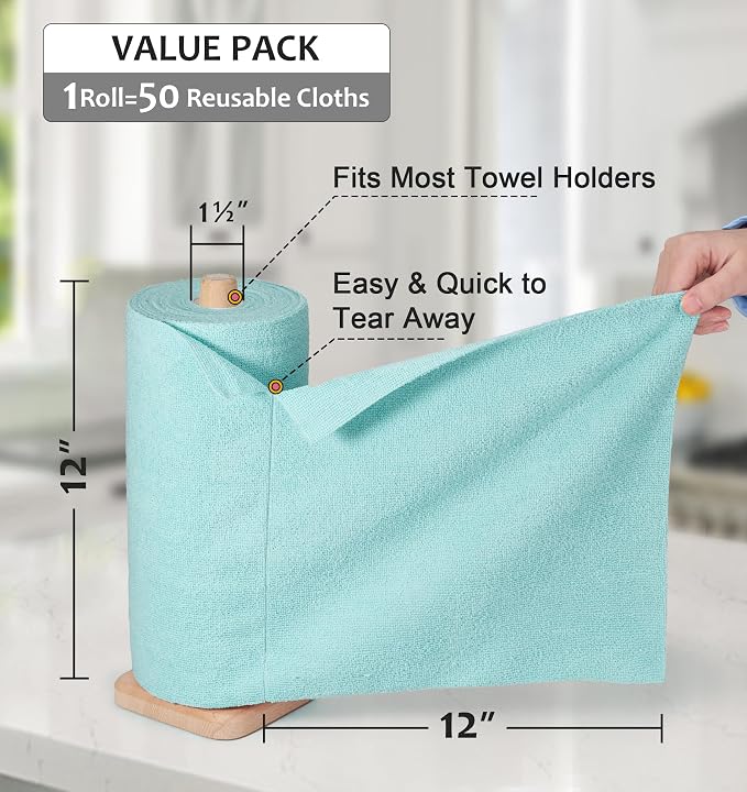 UPSTAR Microfiber Cleaning Cloth, Reusable Paper Towels Rolls, 50 Packs 12x12 - Image 3
