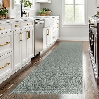 EARTHALL Washable Runner Rug 3x8 Ft Non Slip Runners for Hallways Wide Cotton Rubber Backed Kitchen Runner Braided Indoor Floor Carpet for Entryway, Hallway, Kitchen, Bedroom, Green/Grey