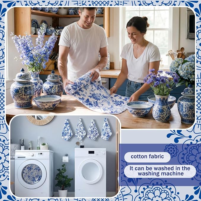 Tinlade 36 Pack Blue and White Floral Reusable Cleaning Cloths Washable Kitchen - Image 7