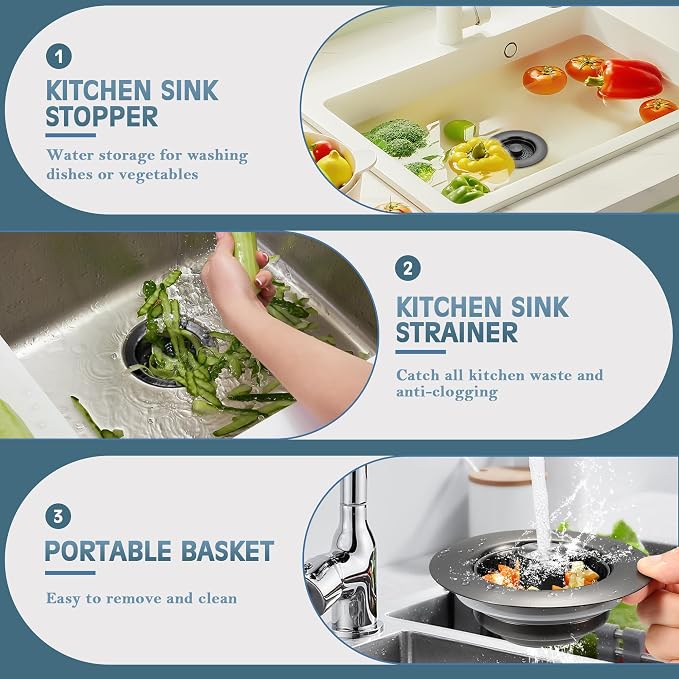 Kitchen Sink Drain Strainer 3 Pack, 304 Stainless Steel Pop Up Sink Stopper - Image 6