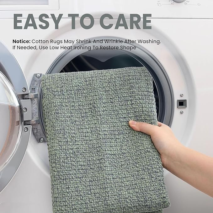 EARTHALL Washable Runner Rug 3x8 Ft Non Slip Runners for Hallways Wide Cotton Rubber Backed Kitchen Runner Braided Indoor Floor Carpet for Entryway, Hallway, Kitchen, Bedroom, Green/Grey