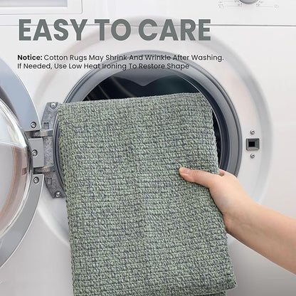EARTHALL Washable Runner Rug 3x8 Ft Non Slip Runners for Hallways Wide Cotton Rubber Backed Kitchen Runner Braided Indoor Floor Carpet for Entryway, Hallway, Kitchen, Bedroom, Green/Grey