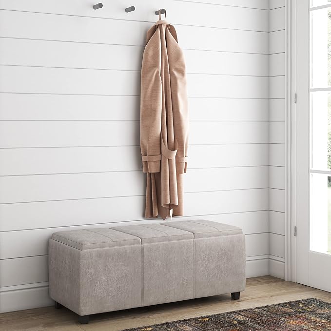 SIMPLIHOME Avalon 42 inch Wide Contemporary Rectangle Storage Ottoman in - Image 2