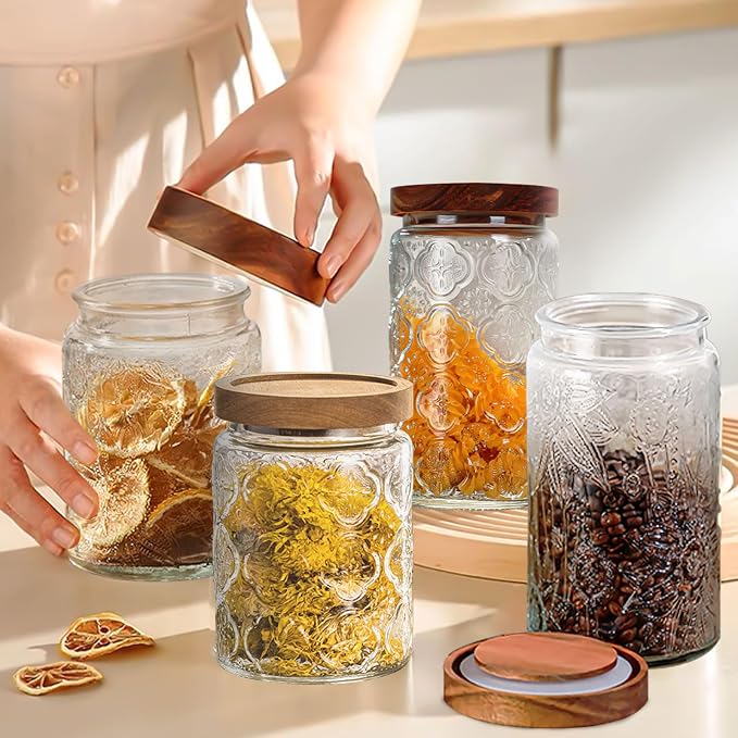 34 OZ Glass Storage Jar with Airtight Bamboo Wooden Lids, Vintage Food - Image 7