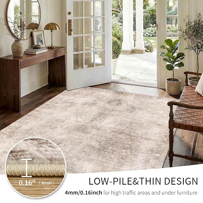 2x3 Beige Brown Entryway Rug, Small Neutral Area Rugs - Image 5