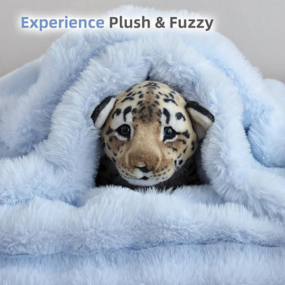 Smoofy Faux Fur Throw Blanket for Couch Rabbit Fleece - Light Blue Fluffy Blanket for Sofa Bedroom Living Room, Cozy Soft Plush Luxury Thick Winter Fuzzy Comfy Bubble Blanket - 50" x 60"