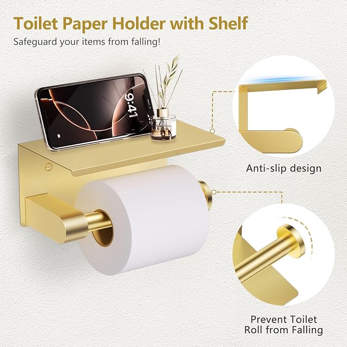 TQKAG 5 Piece Bathroom Towel Bar Holder Sets Brushed Gold Bathroom Hardware Set - Image 3
