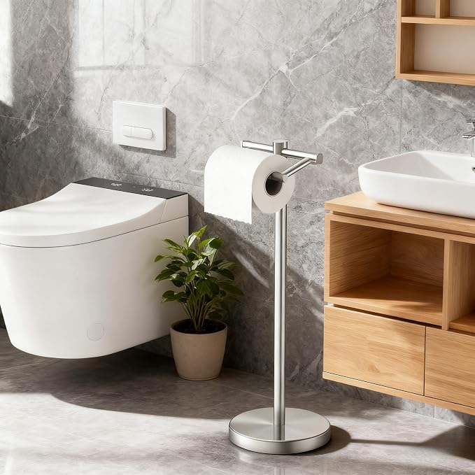 FORIOUS Toilet Paper Holder Wall Mount, Stainless Steel Rustproof Double Post - Image 2