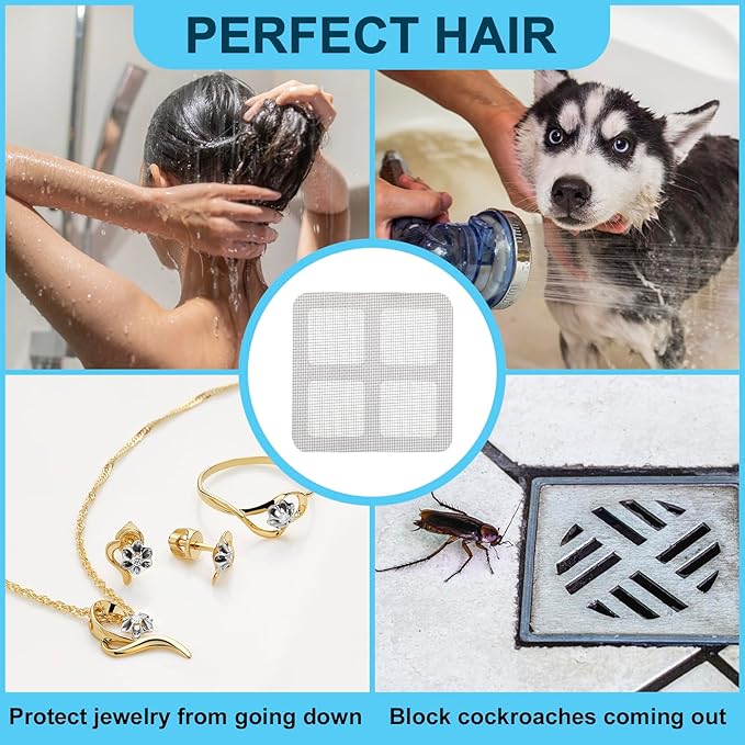 30 PC Disposable Shower Drain Hair Catcher Stickers 4"x4" Strong Adhesive Mesh - Image 4