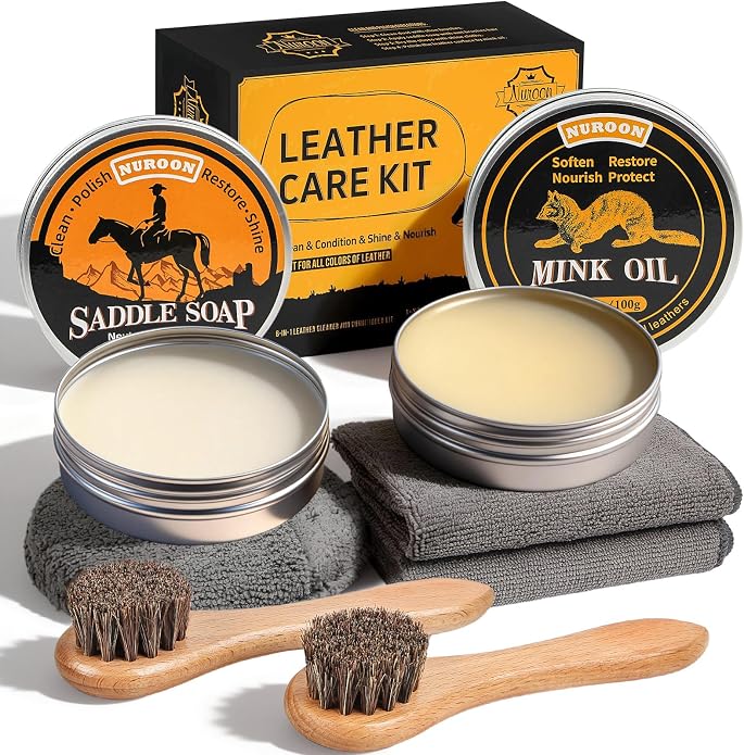 7 Pcs Leather Cleaner Boots Shoes Care Kit-3.52oz Saddle Soap by Nuroon
