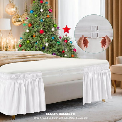 Biscaynebay Wrap Around Bed Skirts for Twin & Twin XL Beds Extra Short Drop of 9", White Elastic Dust Ruffles Easy Fit Wrinkle & Fade Resistant Silky Luxurious Fabric Solid Machine Washable