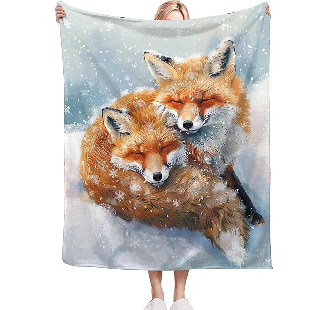 Fox Throw Blanket - Cute Animal Blanket for Girls, Women, Men & Boys - Soft, Warm & Cozy Fleece Blanket for Couch, Sofa & Bed - 80"x60"