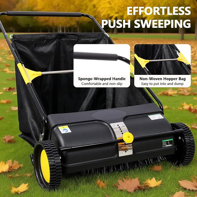 2026 Upgraded 26 Inch Push Lawn Sweeper | 4 Spinning Brushes & Adjustable Height - Image 4