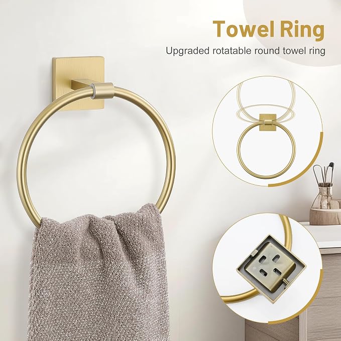 Towel Ring Set 4 Piece Bathroom Hardware Set Includes Towel Ring 2 Towel Hooks - Image 3